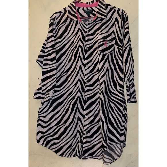 Lauren Ralph Lauren pajamas women’s XL monogram long sleeve zebra button sleep s - Picture 1 of 8